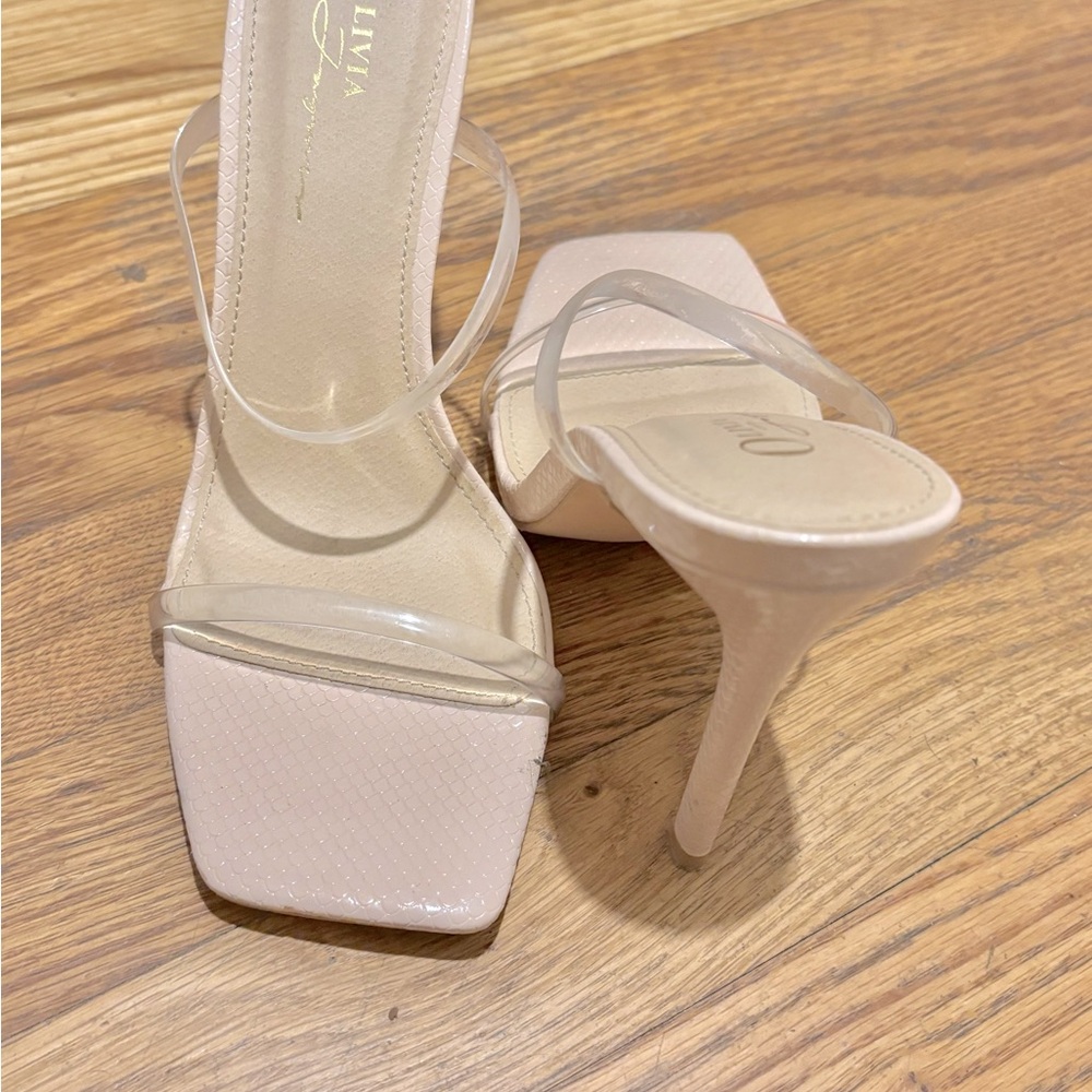 Olivia Ferguson Women’s Open Toe Double Strap High Sandals Nude & Clear Size 7.5